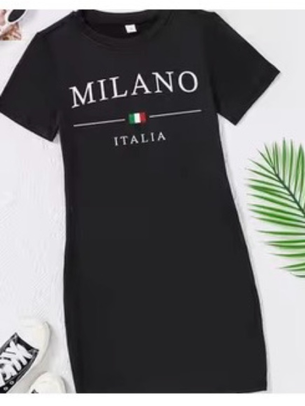 Milano Black Mini T-Shirt Dress with Italia Print